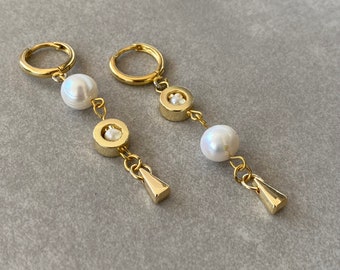 Design Pearl Earrings Gold Geometric Earrings