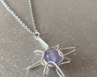 Purple Amethyst Sun Necklace Healing Crystal Sun Necklace Women Wire Wrapped Sun Pendant Necklace Silver Sun Necklace Happy New Year Gift