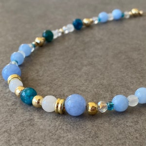 Blue Gemstone Beaded Necklace Women Aquamarine and Apatite Necklace Positive Necklace Men Unique Gem Stone Bead Necklace Gift for Mom