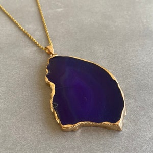 Agate Slice Gemstone Necklace, Natural Agate Druzy Necklace, Large Slab Crystal Necklace,Geode Agate Necklace, Christmas Gift for Mother