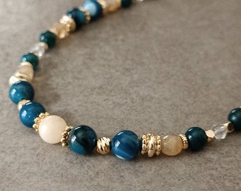 Elegant Blue Bead Necklace Women Blue Apatite Beaded Necklace Dainty Blue Necklace Blue Bead Choker Delicate Blue Bead Necklace Gift for Mom