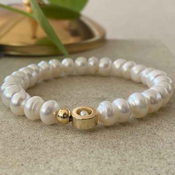 White Pearl Bracelet Men Dainty Pearl Bead Bracelet Minimalist Freshwater Pearl Bracelet Gold White Pearl Bracelet Crystal Unisex Bracelet