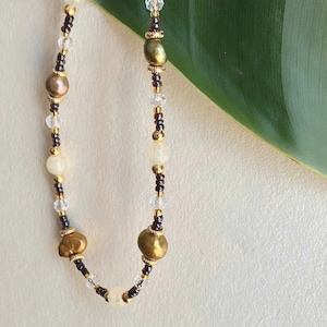 Gemstone Beaded Necklace , Calcite Pearl Necklace Women , Elegant Freshwater Pearl Bead Choker , Dainty Boho Beaded Choker , Gift for Mom