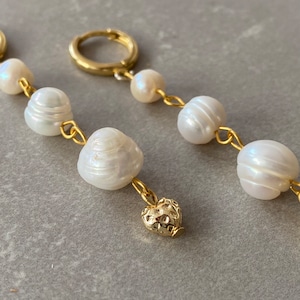 Freshwater Pearl Drop Earrings With Gold Heart Real Pearl Drop Dangle Earring Design Pearl Hoop Earring Unique Pearl Earring Gift for Sis