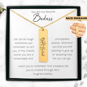 Be kind of a badass birth flower necklace best friend gift, personalized engraving in 18k Gold Plated, 18k Rose Gold Plated, Stainless Steel