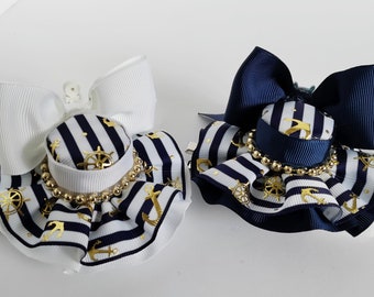 Sailor Hats For Girls, Anchor And Rudder Hats, Gold  Navy And White Hair Clip, Mini Millinery, Sailor Mini Hat, Mini Hat, sailor Hat.