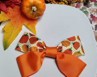 Autumn Pumpkin Hair Bow: Girls Fall Hair Clip