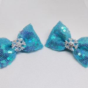 Set Of Two Sequin Bows, Small Sequin Bows, Christmas Hair Bows, Set Of Two Hair Clips, Snowflake Hair Bows, Winter Hair Bows