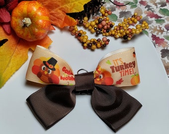 Thanksgiving Turkey Hair Bow: Girls Ribbon Clip (5x3.5 inch)