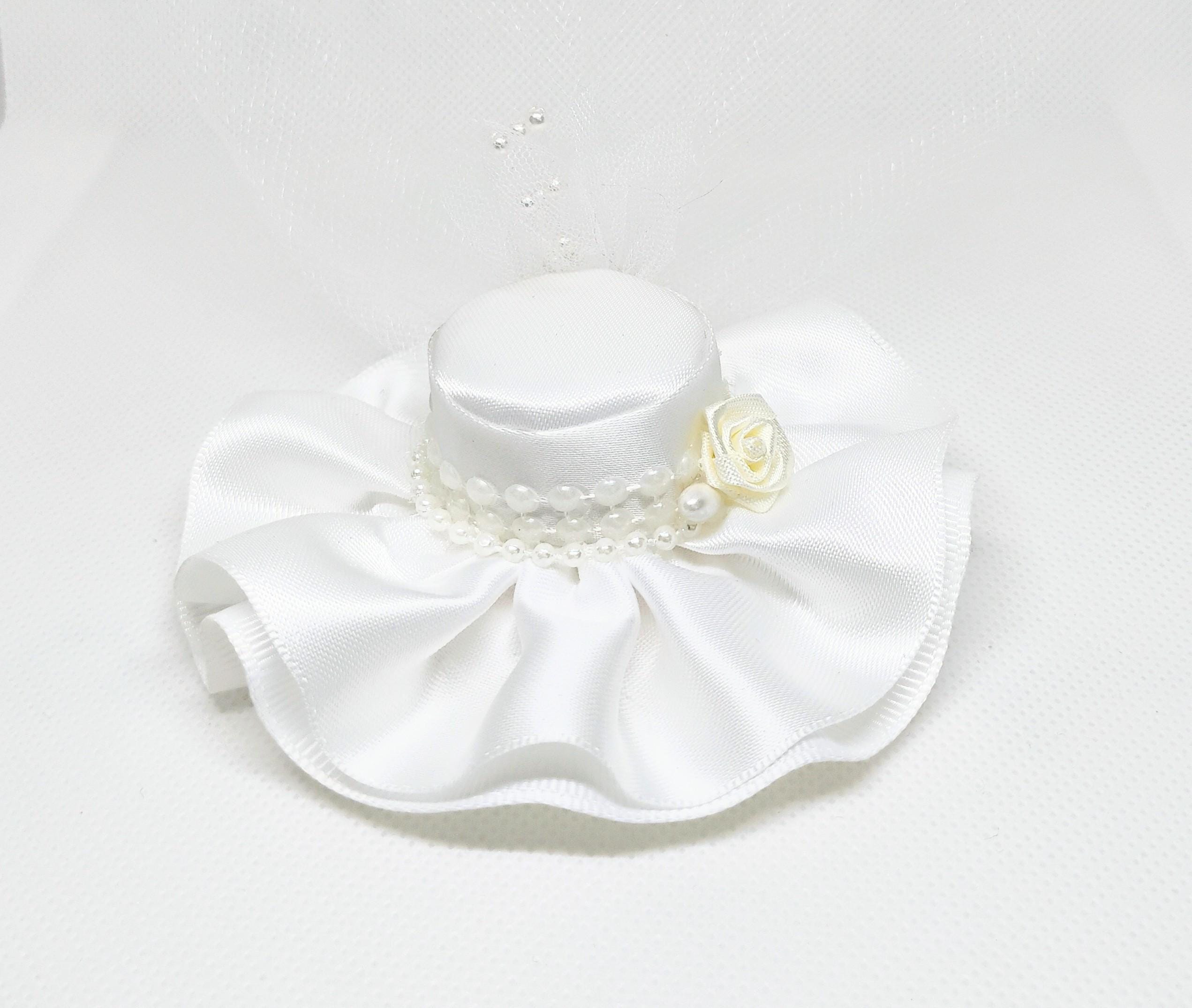 Bridal Veil Miniature Hat: White Satin Mini Hat, Hair Clip 