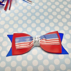 Memorial Day Hair Bow,  Independence Day Hair Bow, Fourth Of July Clip Bow,  USA Flag Hair Bow, American Flag Bow.