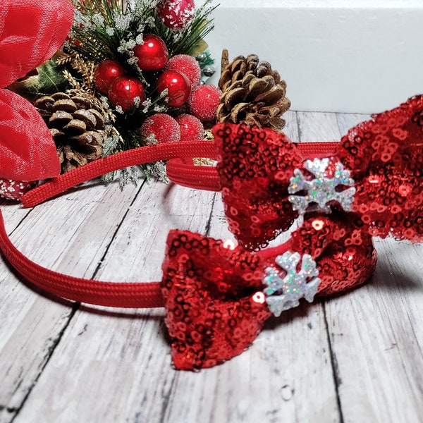 Christmas Headband For Girls,  Holiday Hair Band, Sequin Red Sequin Alice Band.