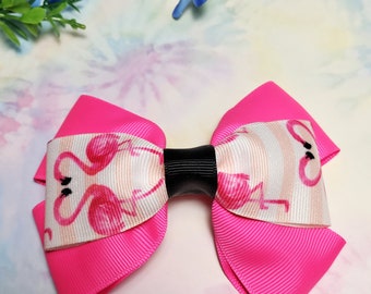 Flamingo Hair Bow: Hot Pink Grosgrain Ribbon, Alligator Clip