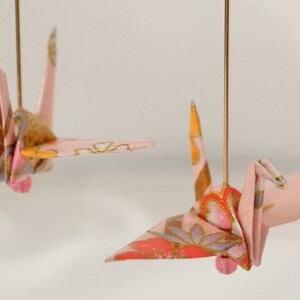 Origami crane long drop lightweight earrings made from Japanese Washi paper in Gold Plated Geometric shaped Stud Ear posts