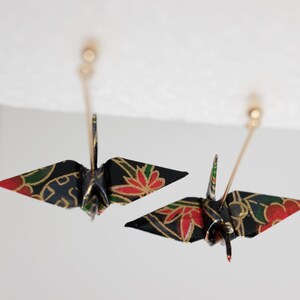 Dangling Origami crane earrings made from Japanese Washi paper, Origami jewelry, Paper jewelry, Minimalist earrings, Gold-filled Ball posts