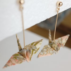 Origami crane earrings, Dangling earrings made from Japanese Yuzen Washi paper with 4mm Gold-filled Ball posts