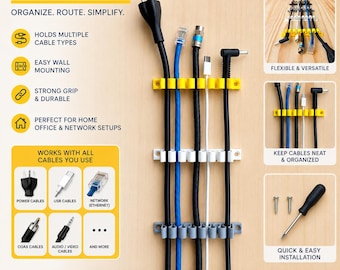 Screw Mount Cable Organizer Set | 3D Printed Wall Cable Holders | Multichannel cable management | USB Ethernet Coax Power Cord Management