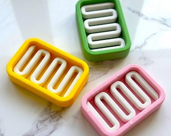 Colorful 3D Printed Soap Dish with Removable Drain Insert | Soap Holder for Bar Soap & Shampoo Bars | Modern Minimalist Soap Tray