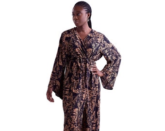 Yaa Yaa Kimono- Kimono mit afrikanischem Druck, Ankara Kimono, Strandkleidung, Blauer Kimono mit afrikanischem Druck, einzigartiger Sommerkimono, Blauer Kimono