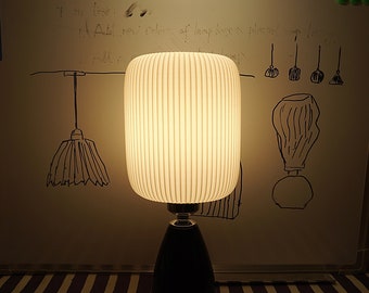 Table Lamp - Minimal Design Bedside Lamp of Black Green Ceramic Base and 3D Printed Shade for Bedroom Living room