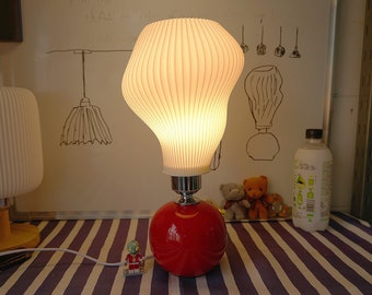 Lámpara Mushroom - Lámpara de mesa Art Deco Lámpara de noche de estilo retro con base de cerámica roja Pantalla impresa en 3D - Decoración del hogar