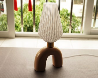 Ripple Table Lamp - 3D Printed Lampshade Ceramic Base - Bedroom Art Deco Beside Lamp