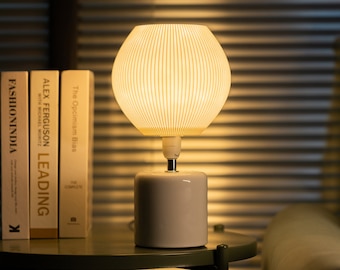 Minimalist Table Lamp - Home Decor - Round Pleated Lampshade Ceramic Lamp Base Bedside Lamp