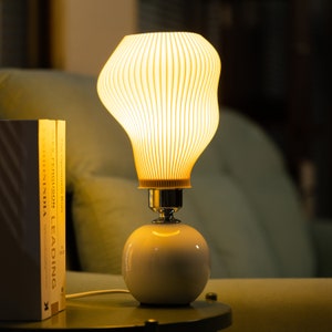 Mushroom Lamp Retro Table Lamp Art Deco Lamp 3D Printed Shade Ceramic Base Mushroom Lamp Shade 5W LED Bulb image 5