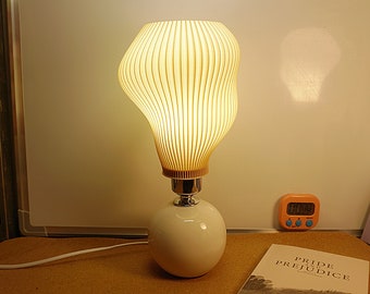 Lámpara de hongo - Lámpara de mesa retro / Lámpara Art Deco / Base de cerámica con pantalla impresa en 3D / Pantalla de lámpara de hongo / Bombilla LED de 5W