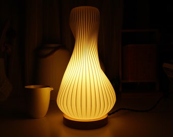 Pleated Hulu Table Lamp - Retro Design Light for Bedroom, Living room - 3D Printed Lamp