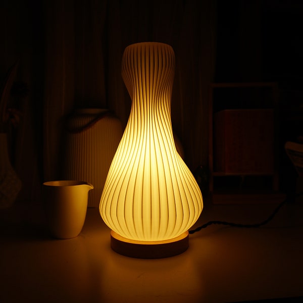 Pleated Hulu Table Lamp - Retro Design Light for Bedroom, Living room - 3D Printed Lamp