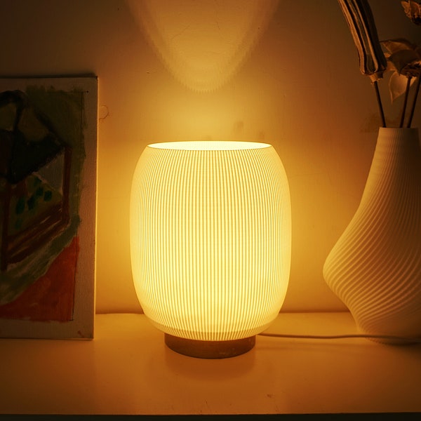 Bedside Lamp - Minimalist Lamp of 3D Printed Shade - USB Power Night Light