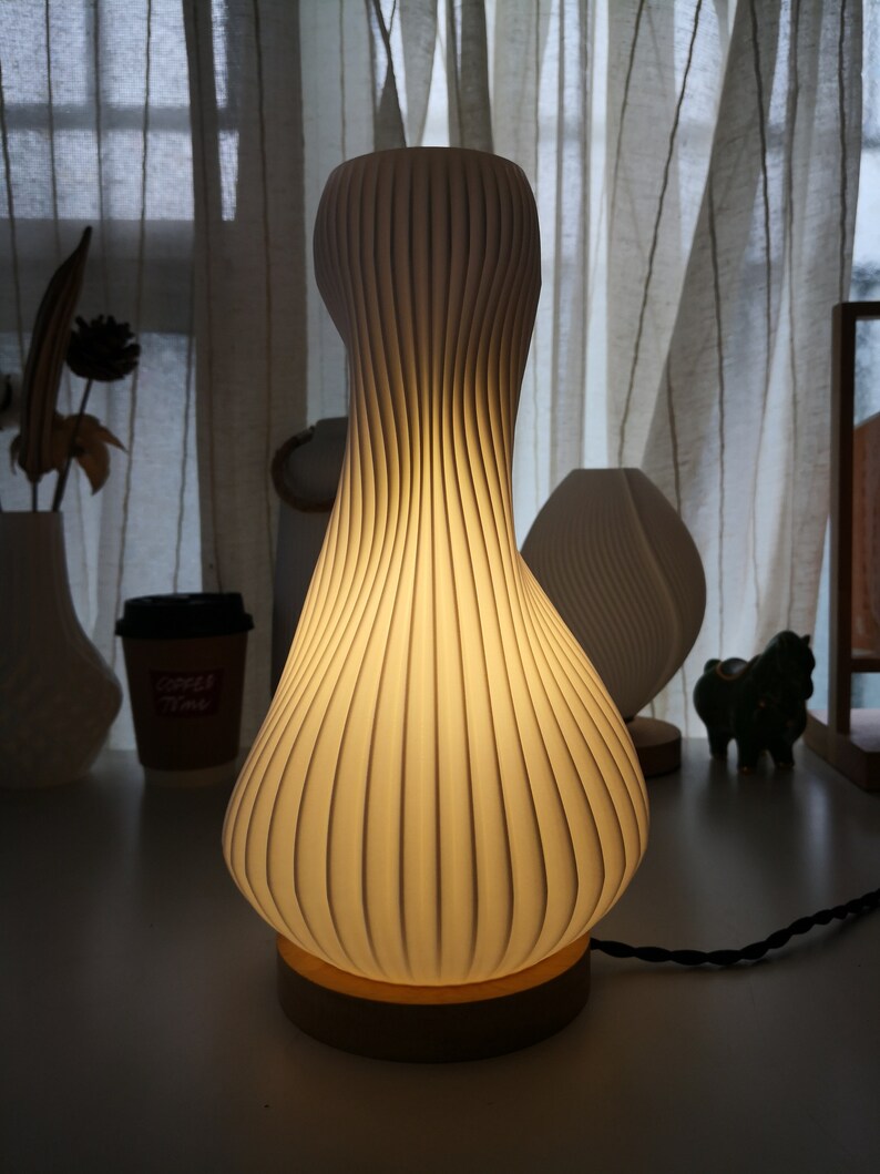 Gefaltete Hulu Tischlampe Retro Design Leuchte für Schlafzimmer, Wohnzimmer 3D gedruckte Lampe Bild 8