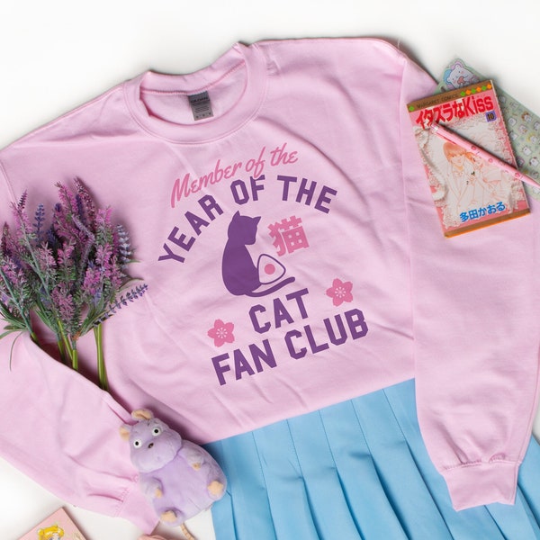 Year of the Cat Fan Club Unisex Crew Neck, Anime Sweatshirt, Kawaii Zodiac Crew