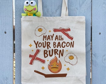 May All Your Bacon Burn Wizard Breakfast Tote Bag, 14'' Wide Gusseted Shopping Bag, Anime Tote Bag