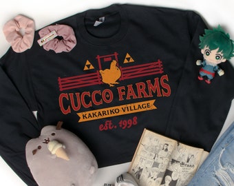 Cucco Farms Unisex Crew Neck, Anime Sweatshirt, Video Game Chicken Crew