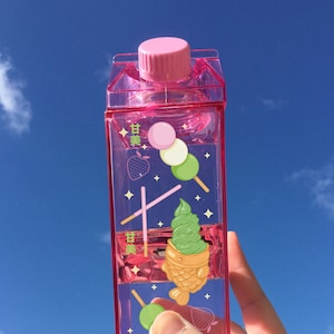 Cute Japanese Desserts Milk Carton Water Bottle, Kawaii Water Bottle, 16.9 oz Bottle