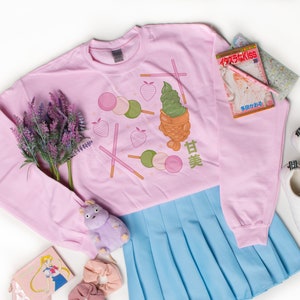 Cute Japanese Desserts Crewneck Sweatshirt, Kawaii Sweater, Japanese Kawaii Shirts, Dessert Sweatshirt