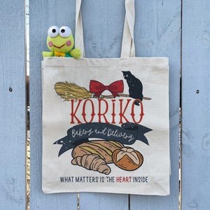 Bakery and Delivery Tote Bag, 14&#39;&#39; Wide Gusseted Shopping Bag, Anime Tote Bag