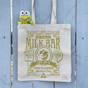 East Clock Town Milk Bar Tote Bag, 14&#39;&#39; Wide Gusseted Shopping Bag, Japanese Video Game Tote Bag