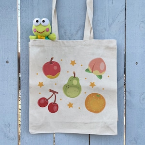 Island Fruit Pattern Tote Bag, 14&#39;&#39; Wide Gusseted Shopping Bag, Kawaii Anime Tote Bag, Video Game Themed Bag