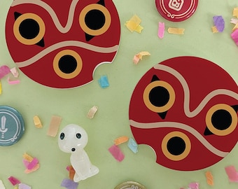 San Mask Ceramic Car Coasters, Set of 2 Car Drink Holder Coasters, Cute Kawaii Anime Car Decor Coasters