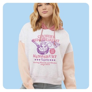 Calcifer&#39;s Bed and Breakfast Women&#39;s Colorblock Crop Hoodie, Kawaii Anime Hooded Sweatshirt, Cute Anime Movie Fashion Hoodie