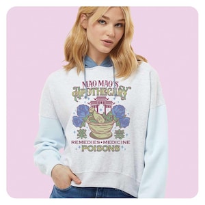 Apothecary Poisons Women&#39;s Colorblock Crop Hoodie, Kawaii Anime Hooded Sweatshirt, Cute Shojo Fashion Hoodie