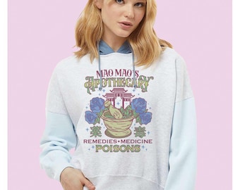 Apothecary Poisons Women's Colorblock Crop Hoodie, Kawaii Anime Hooded Sweatshirt, Cute Shojo Fashion Hoodie