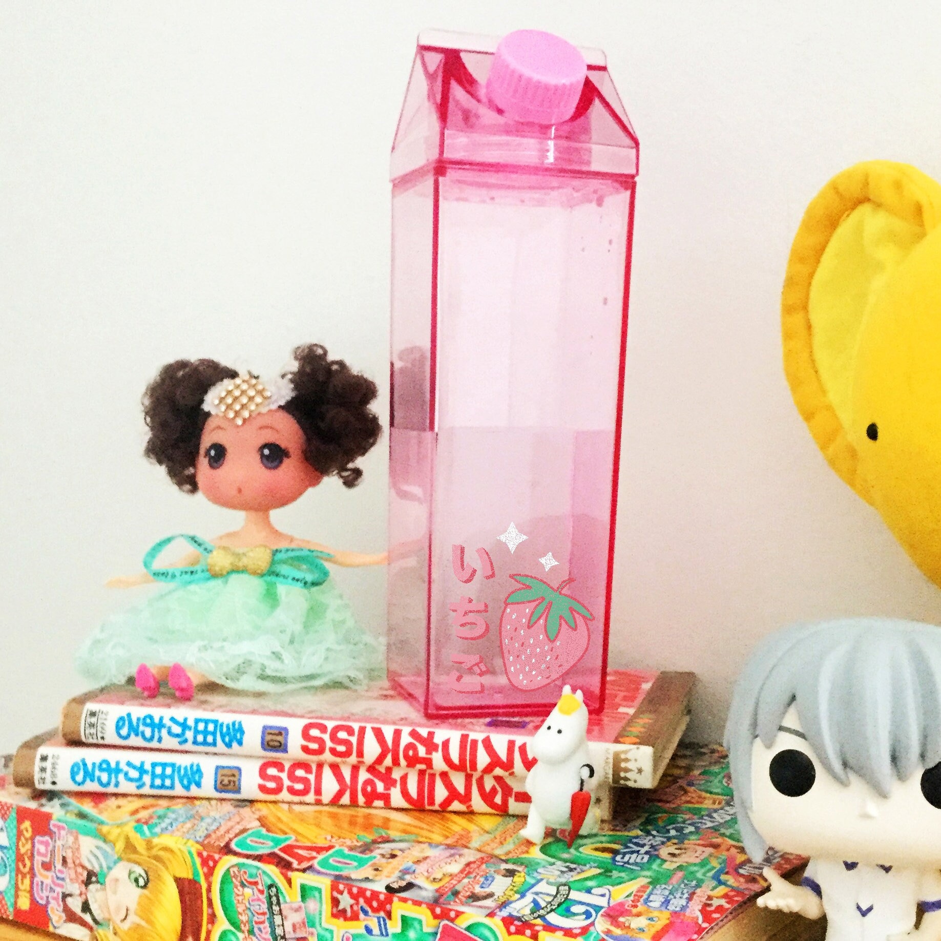 Clear Milk Carton Water Bottle Strawberry Kawaii