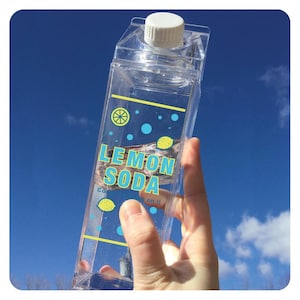 Lemon Soda Shojo Label Milk Carton Water Bottle, Kawaii Water Bottle, 16.9 oz Bottle, Cute Shojo Anime Design