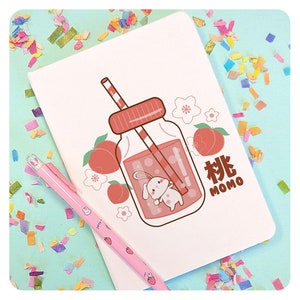 Peach Milk Bottle Bunny Journal, Cute Lined Notebook, Japanese Cartoon Style Gift For Friend