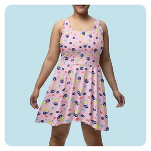Soot Sprites Pattern Skater Dress, Kawaii Dress, Anime Pattern, Kawaii Summer Dress, Kawaii Gift
