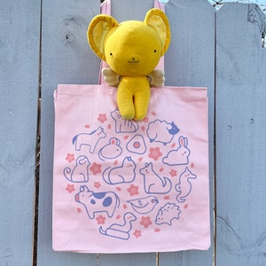 Cute Zodiac Animals Tote Bag, 14'' Wide Gusseted Shopping Bag, Kawaii Anime Tote Bag